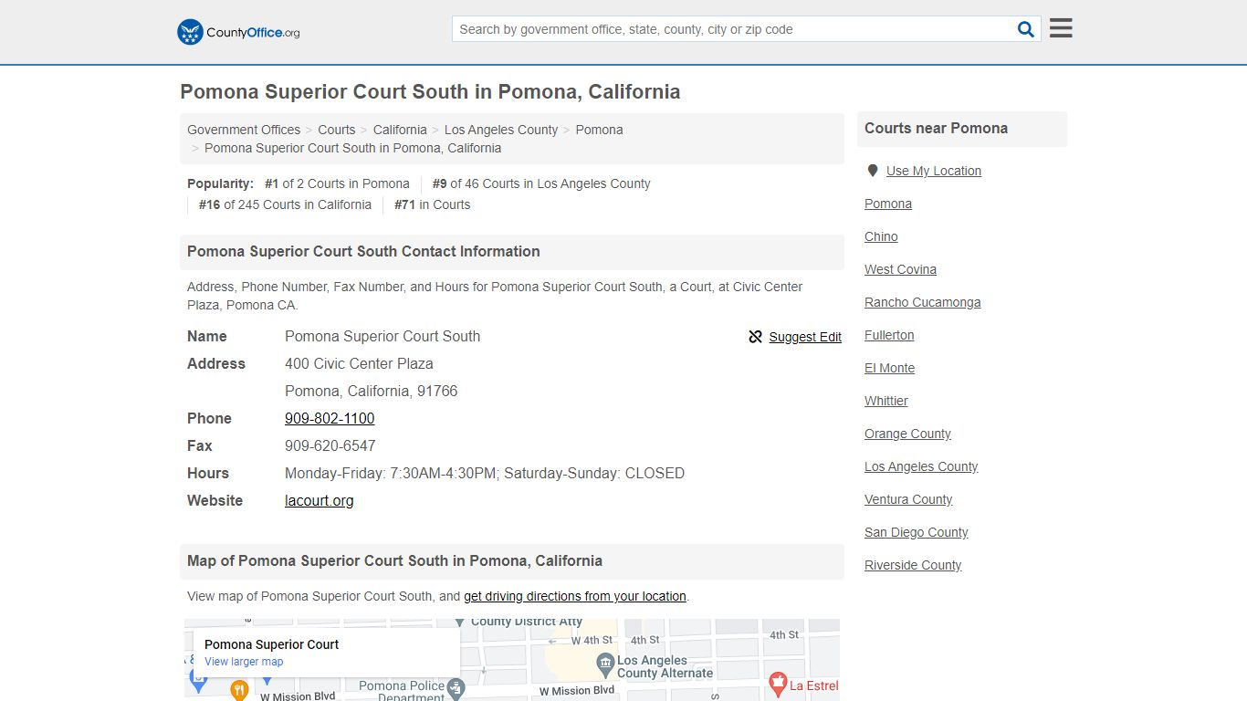 Pomona Superior Court South in Pomona, California - County Office