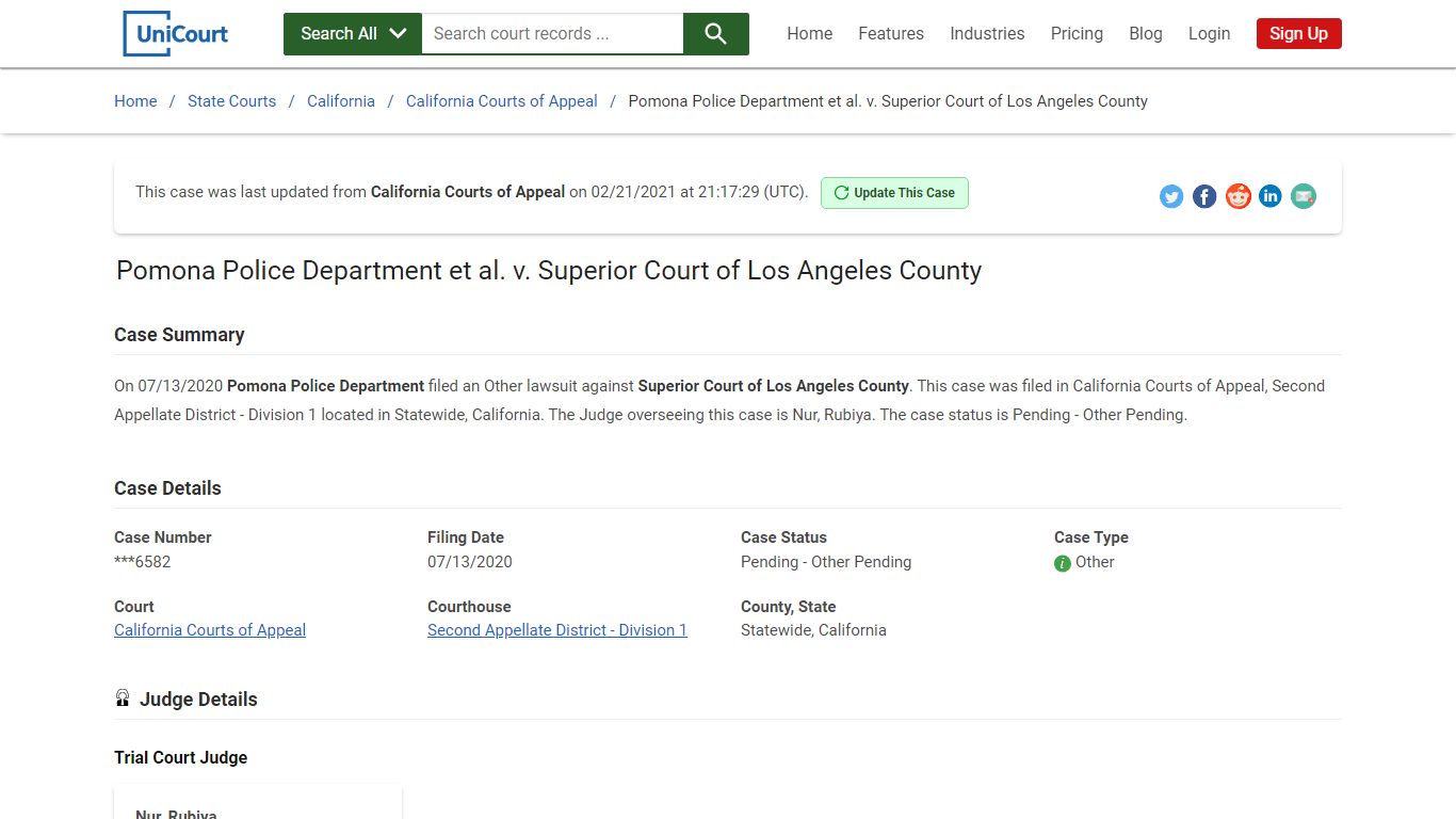 Pomona Police Department et al v Superior Court of Los Angeles County ...